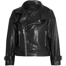 Maje Cropped Leather Biker Jacket 473 Liked On Polyvore Featuring Outerwear Jackets Black Real Leather Jacket Cropped Biker Jacket Cropped Moto Jacket