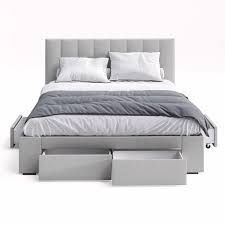 Two drawers on the footboard. Ormond King Grey Storage Bed Frame With 4 Drawers Bunnings Australia