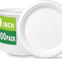 9 inch Compostable Plates, 100 Count Heavyduty Sugarcane/Bagasse and Bamboo  Fibre Biodegradable Disposable Paper Plate