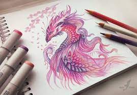 How to draw a dragon. 50 Beautiful Color Pencil Drawings From Top Artists Around The World Color Pencil Drawing Dragon Art Dragon Artwork