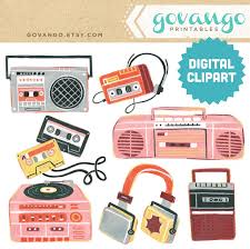 80s Retro Music Digital Clipart Instant Download Illustration Graphics Ephemera Cassette Tape Headphones Vintage Boombox Electronics Record Digital Clip Art Clip Art Electronics Illustration