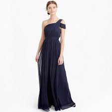 Grecian Inspired Draping Drawn Across The Arm Puts A Modern Twist Quite Literally On Floor Length Chiffon Bridesmaid Dresses Bridesmaid Dress Shoes Ladies Gown