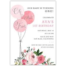 Personalized 1st birthday invitation card. Watercolor Pink Balloons And Roses First Birthday Invite Paperstyle