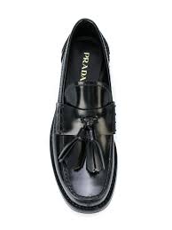 Black And White Loafers With Tassels Prada Tassel Front Loafers Farfetch Loafers Prada Tassel Loafers