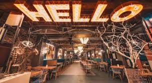 The Lodge A Restaurant With American Interior And A Variety Of Lighting Units Architecture Bar Design Restaurant Bar Interior Yellow Office