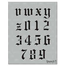 The style is characterized by its engraving look. Old English Font Stencil Stencil 1