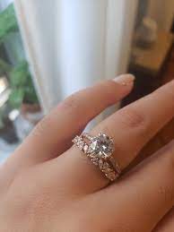 My Wedding Band Arrived And I Can T Resist Wearing It My Engagement Ring S Stone Is Also Moissanite But The Pave Stones Are Diamonds Moissanite