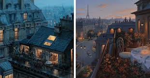 Enchanting Paintings Capture The Twinkling Rooftops Of Paris At Twilight Paris Painting Paris Painting