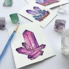 Crystal Painting Rose Quartz Art Crystal Artwork Crystal Etsy Crystals Watercolors Crystal Drawing Watercolor Crystal Tutorial