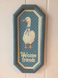 Welcome Friends Country Blue Geese 80s 90 39 S Decor Duck Decor Country Blue Vintage Home Decor