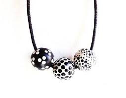 Minimal Dots Necklace Black And White Necklace Hand Painted Wooden Beads On Etsy 18 00 Wooden Bead Jewelry Wood Bead Necklace Handmade Bead Jewellery