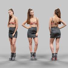 Cute Girl In Orange Bra And Leather Skirt 3d Model Character Design Girl Figure Poses Model