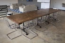 60″ round table with 120″ floor length linen and a 72″ x 72″ topper. Industrial Style Conference Table 2 6 Industrial Conference Tables Put Togethe Butcher Block Dining Table Wood Conference Table Industrial Conference Table