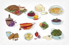 Georgian Cuisine Georgian Cuisine Cuisine Hand Drawn Vector Illustrations
