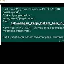 Baca loker terupdate seputar peristiwa terkini di daerah sekitarmu sekarang juga! Email Pt Pegatron Lowongan Kerja Batam Hari Ini Facebook