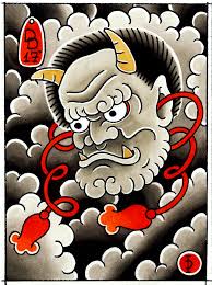 Rising sun wave japanese tattoo art. Traditional Japanese Oni Hannya Mask Tattoo Flash Drawing Design Traditional Japanese Tattoos Asian Dragon Tattoo Japanese Tattoo Art