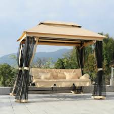Product title outsunny 3 person outdoor patio daybed gazebo swing with canopy and mesh walls average rating: Outsunny Patio Daybed Swing For 3 Person With Canopy And Mesh Walls Beige Black For Sale Online Ebay