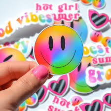 Yellow smiley face aesthetic sticker. Rainbow Tie Dye Smiley Face Aesthetic Sticker Colorful Etsy