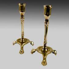 New, vintage and antique brass candle holders. A Rare Pair18th Century Brass Candlesticks