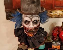 Tortured clown full size bust halloween prop with top hat option