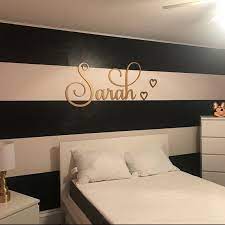 Gluing, graphics transfer, painting, hanging for product info and project tips, check out our website. Custom Name Wall Hanging Girls Room Decor Sarah Name Sign Above Bedroom Wall Art Nursery Personali Girls Room Decor Personalized Wall Decor Gold Wall Decor