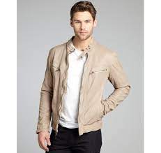 Cole Haan Clay Lambskin Leather Zip Front Motorcycle Jacket Mens Outfits Fashion Leather Jacket