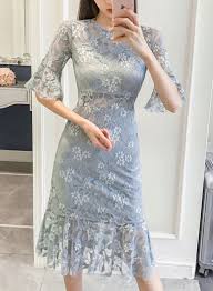 Light Blue Lace Midi Dress Stylesimo Com