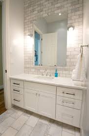 Love The Idea Of Tile Backsplash In The Bathroom Would Wrap It Around Though With Images White Marble Bathrooms Bathroom Makeover White Vanity Bathroom