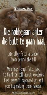 Die Bobbejaan Agter Die Bult Te Gaan Haal Afrikaans Idioms Afrikaanse Quotes