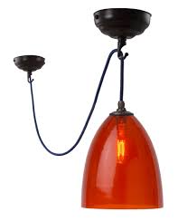 Custom pendants *orange fabric cord *modern steel socket with matching ceiling plate *6 feet to bottom of socket. Hand Blown Burnt Orange Glass Shaded Pendant