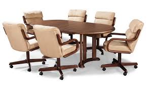 5 Pc Douglas Casual Living Ashley Rounded Ends Shaped Walnut Finish Top Dining Table Set With Fabric Chairs With Casters And Arms In 2020 Kitchen Table Settings Kitchen Chairs Dining Table