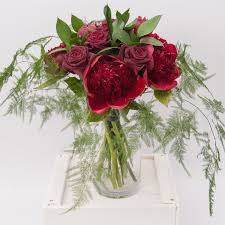With one or more of our hanging baskets. Mixed Red Burgundy Peony Rose Flower Bouquet Love Peonies