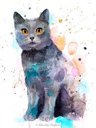 Chartreux Watercolor Painting Print By Slaveika Aladjova Art Animal Illustration Home Decor In 2020 Cat Art Watercolor Cat Cat Painting