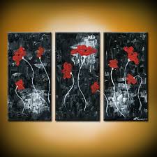 Abstract Black And White Flower Painting Blossom S Wake Original Acrylic Abstract Painting Red Flowers With Grey White And Black Background Painting No Black Background Painting Painting Flower Art