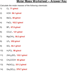 The number of atoms in a mole of any pure substance. Molar Mass Worksheet Fasrroom