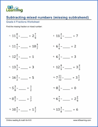 Home > math > math worksheets > subtraction worksheets > subtraction with regroup printables. Grade 4 Fractions Worksheets Free Printable K5 Learning