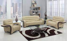 Daskiny Leather Beige Sofa Set Genuine Leather Sofa 3 Piece Living Room Set Leather Sofa Set