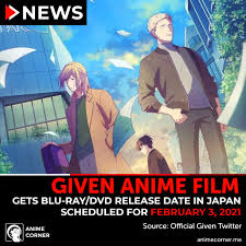 It's also possible to read the three newest manga chapters in english for free on viz media's official website. Anime Corner Just In Given Has Received A Date For A Blu Ray Dvd Release In Japan It S Set For February 3 2021 The Movie Had Its Theatrical Premiere On August 22 Of