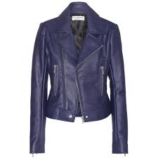 Leather Biker Jacket By Balenciaga Balenciaga Leather Blue Leather Jacket Leather Jacket