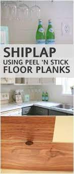 Faux Shiplap Backsplash With Peel N Stick Flooring Diy Kitchen Backsplash Diy Backsplash Shiplap Backsplash