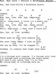 Song Bye Bye Love By Felice Boudleaux Bryant With Lyrics For Vocal Performance And Accompaniment Chords Song Lyrics And Chords Ukulele Lesson Guitar Songs