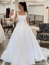Simple Minimalist Wedding Dresses With Pockets Square Neck Bridal Gown Vw1559 In 2020 Minimalist Wedding Dresses Wedding Dress Inspiration Formal Dresses For Weddings