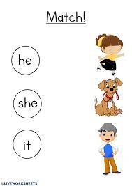 Practice do does and am is are printable sheet. He She It Interactive Worksheet English Worksheets For Kids English Activities For Kids English Phonics