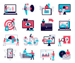 Free Vector Digital Marketing Icons Set With Online Business Symbols Flat Isolated