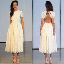 Beautiful spring garden wedding reception with lights and greenery. Backless Champagne Lace Wedding Dresses 2020 Sexy Short Sleeves Summer Spring Garden Tea Length Bohemia Boho Cheap Bridal Gowns Wedding Dresses Aliexpress