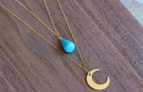 Moon Necklace Crescent Moon Necklace Turquoise And Moon Etsy Crescent Moon Necklace Moon Necklace Gold Necklace Layered