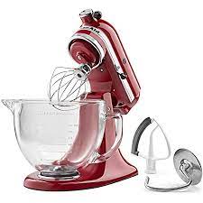 Cleaning the kitchenaid heavy duty stand mixer is a straightforward task as the stainless steel bowl and metal accessories can be placed directly into a dishwasher after use. Amazon Com Kitchenaid Ksm105gbcer 5 Qt Tilt Head Stand Mixer With Glass Bowl And Flex Edge Beater Empire Red Kitchen Dining