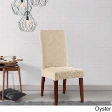 .ornate, upholstered traditional chicago dining chairs or subdued, sleek dining chairs to accent your modern dining room table, the roomplace has browse our wide selection of elaborately carved traditional dining chairs, or comfortably casual woven dining room chairs to match your style. Shorty Dining Room Chair Slipcover Mushroom Surefit Stretch Jacquard Damask Home Decor Home Urbytus Com