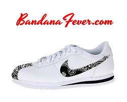 Black Bandana Air Force 1 Custom Black Bandana Nike Cortez Leather White Black Paisley Bandana Fever Custom Nike Shoes Nike Cortez Leather Nike