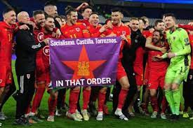 After wales secured their qualification for next summer's european championships, ryan giggs' side decided to celebrate whilst holding a hilarious flag that could the flag read: Real Madrid The Best Memes Of Bale And His Wales Teammates Flag Gareth Bale Has Dominated Much Of The News This Marca English